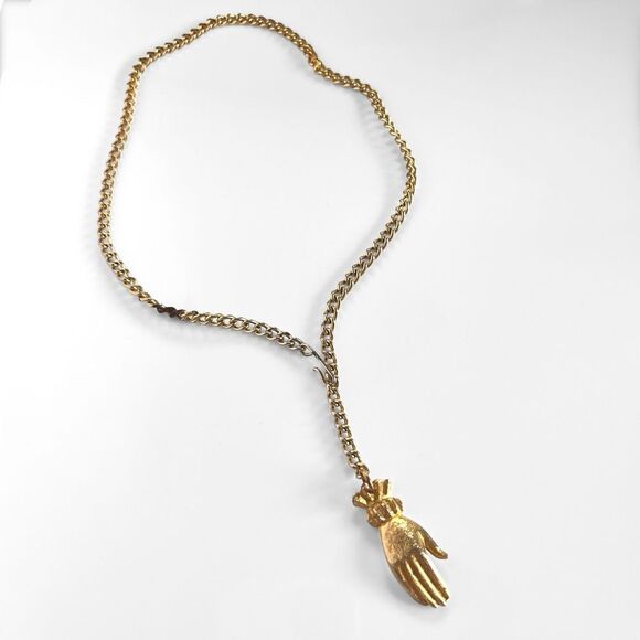 Victorian Gold Hand Pendant Necklace - Picture 2 of 4